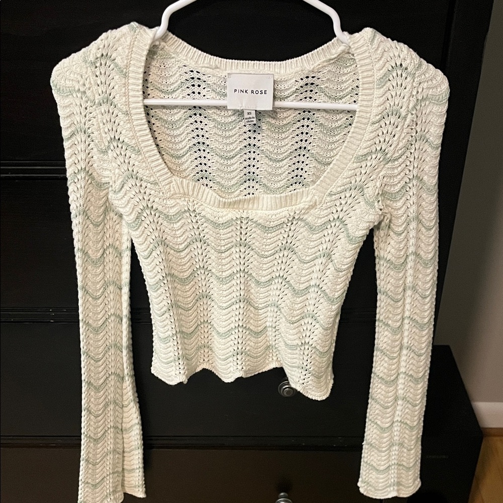 Pink Rose Ivory Textured Knit Top